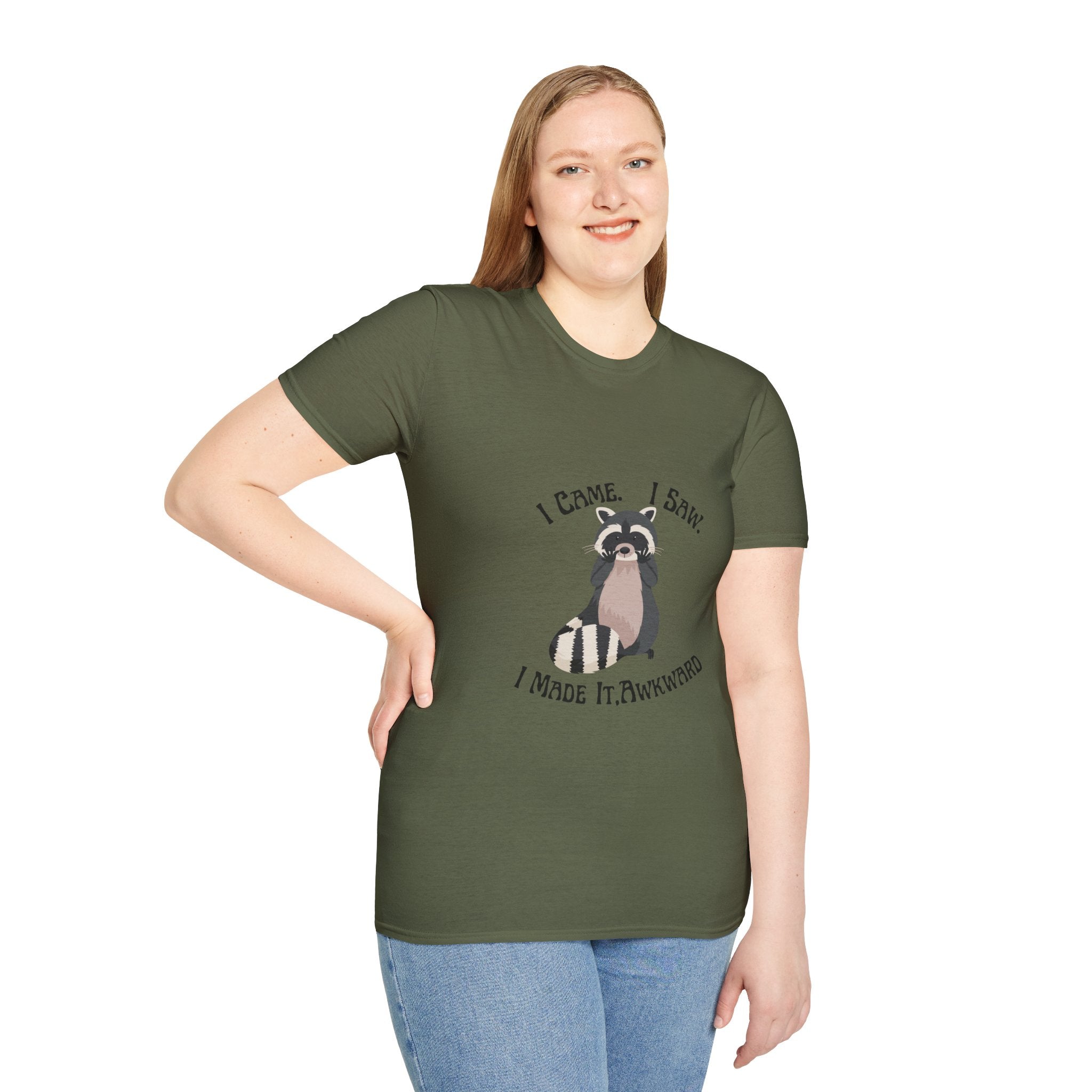 Funny Raccoon T-Shirt, Unisex Softstyle Tee, Perfect for Birthdays, Gifts for Friends, Casual Wear, Animal Lover Shirt