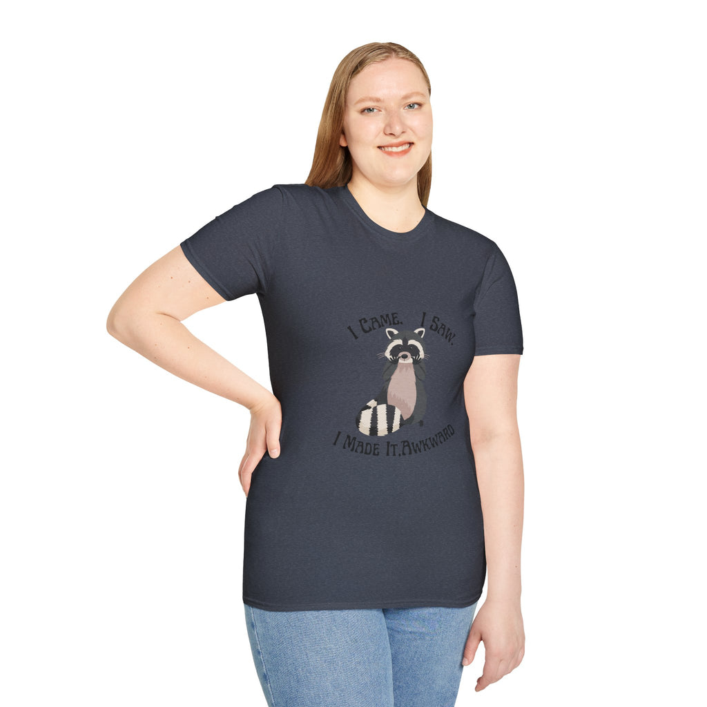 Funny Raccoon T-Shirt, Unisex Softstyle Tee, Perfect for Birthdays, Gifts for Friends, Casual Wear, Animal Lover Shirt