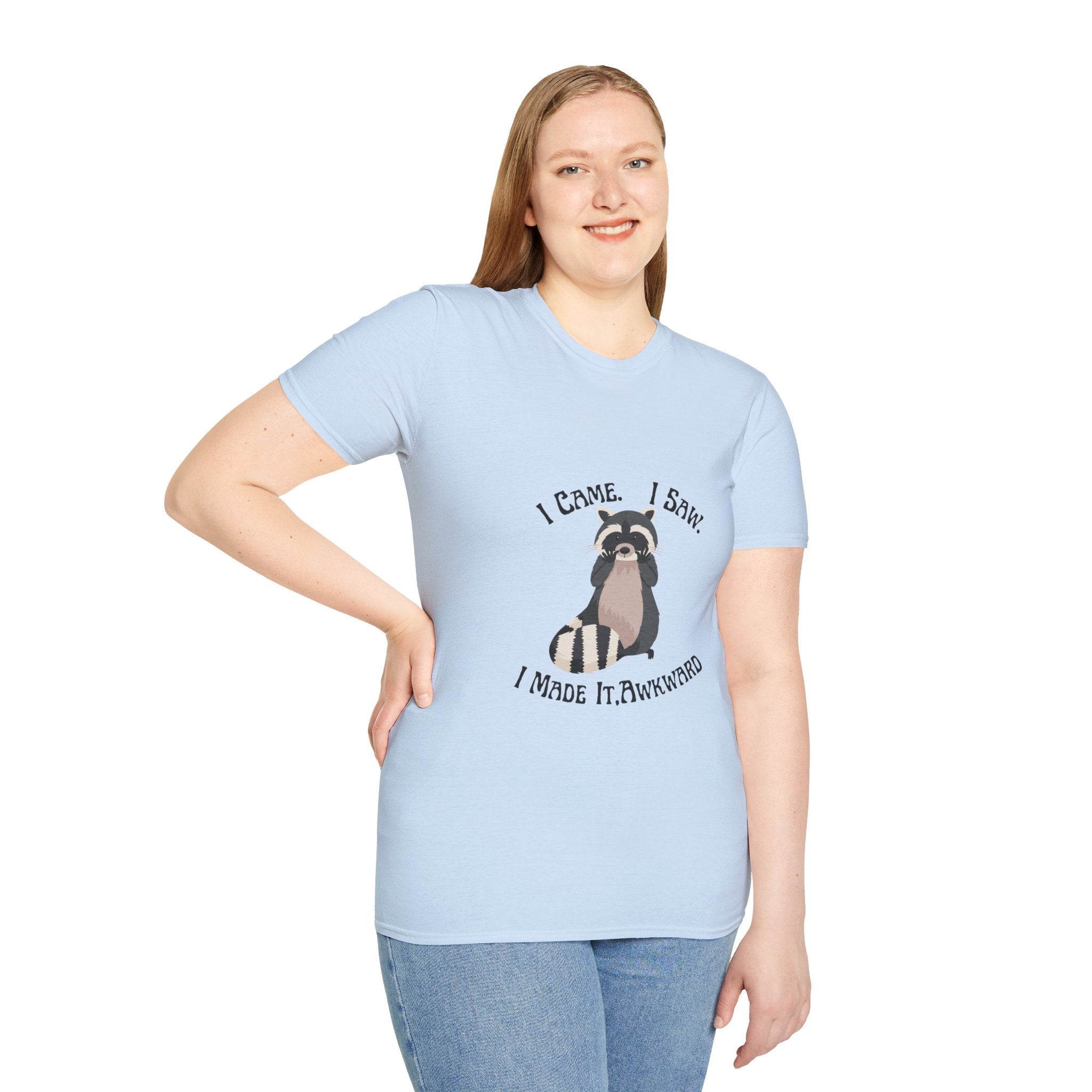 Funny Raccoon T-Shirt, Unisex Softstyle Tee, Perfect for Birthdays, Gifts for Friends, Casual Wear, Animal Lover Shirt